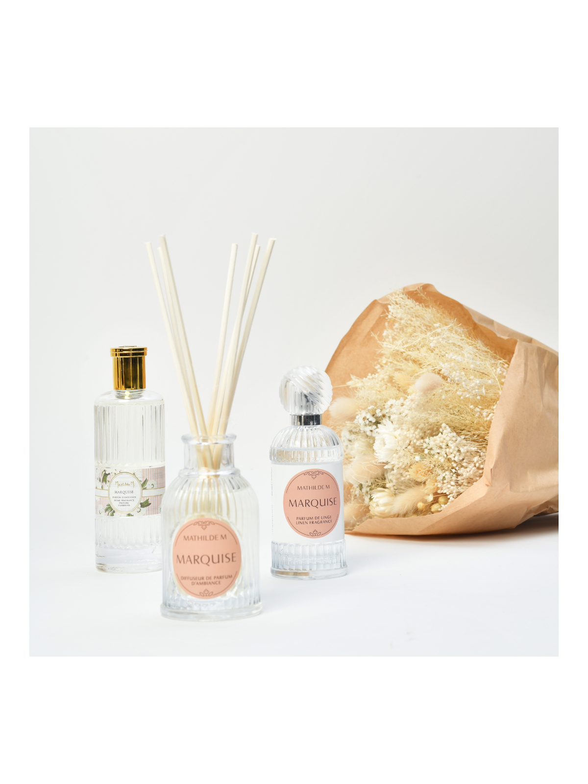pack parfum de linge marquise + diffuseur de parfum d'ambiance de la marque Mathilde M