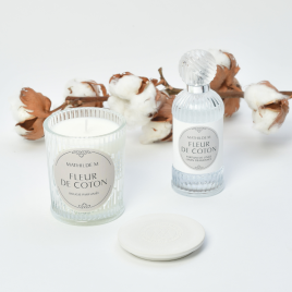pack bougie parfumé fleur + parfum de linge fleur de coton