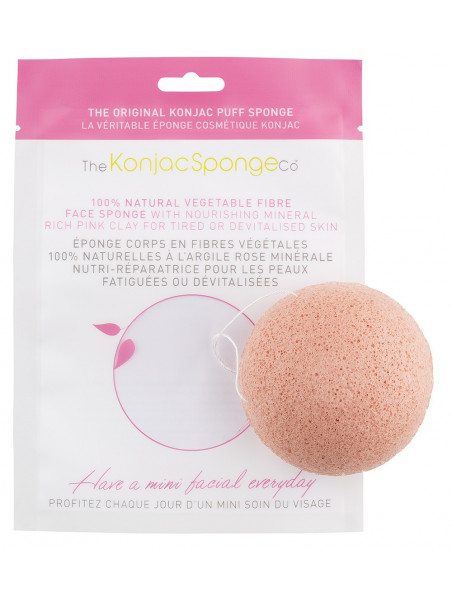 Facial puff sponge 100% pur Konjac with nourishing mineral rich french pink clay - tired & devitalized skin - Konjac Sponge Co.