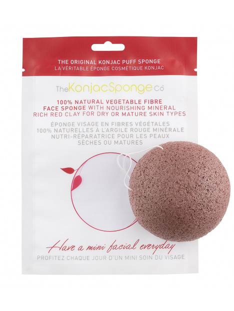 Facial puff sponge 100% pur Konjac with nourishing mineral rich french red clay - dry & sensitive skin - Konjac Sponge Co.