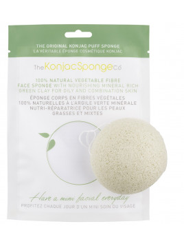 Facial puff sponge 100% pur Konjac with nourishing mineral rich french green clay - normal & oily skin - Konjac Sponge Co. 